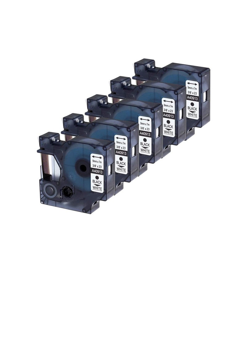 5 Pack Replace Dymo D1 Label Tape Black on White 9 mm X 7 m - Image 1