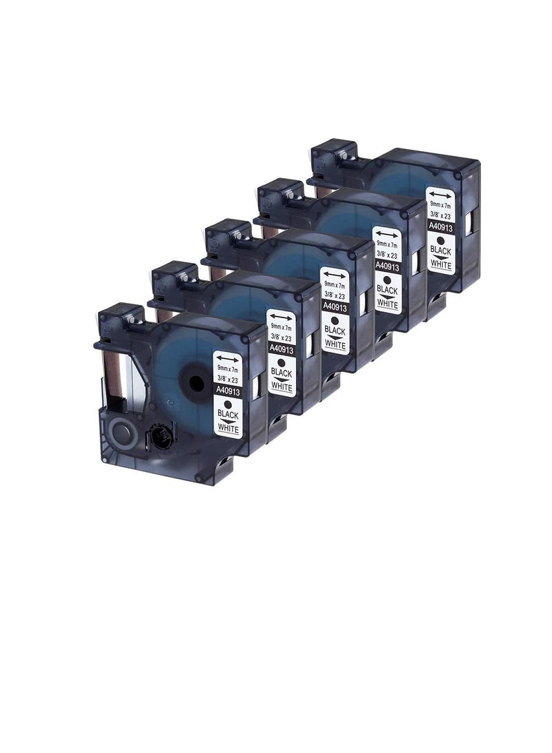 5 Pack Replace Dymo D1 Label Tape Black on White 9 mm X 7 m - Image 3