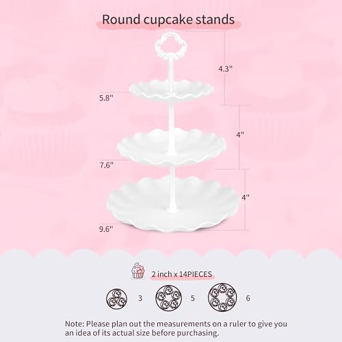 NWK Pack of 10 NWK Cake Stand Set with 3 x Two-Tier and 3 x Three-Tier Cupcake Stands, 4 x Appetizer Trays, for Birthday Baby Bridal Shower Party (White) - Image 3