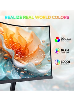 كوروي شاشة عمل منحنية مقاس 27 بوصة - دقة Full HD 1920 × 1080، معدل تحديث 75 هرتز، نطاق ألوان sRGB 99%، تباين ثابت 3000:1، نسبة شاشة 16.9، أقصى لون 16.7 متر، إمالة قابلة للتعديل، HDMI وVGA، وضع سينمائي، حماية للعين، RTS، FPS |27N5CA  - Image 2