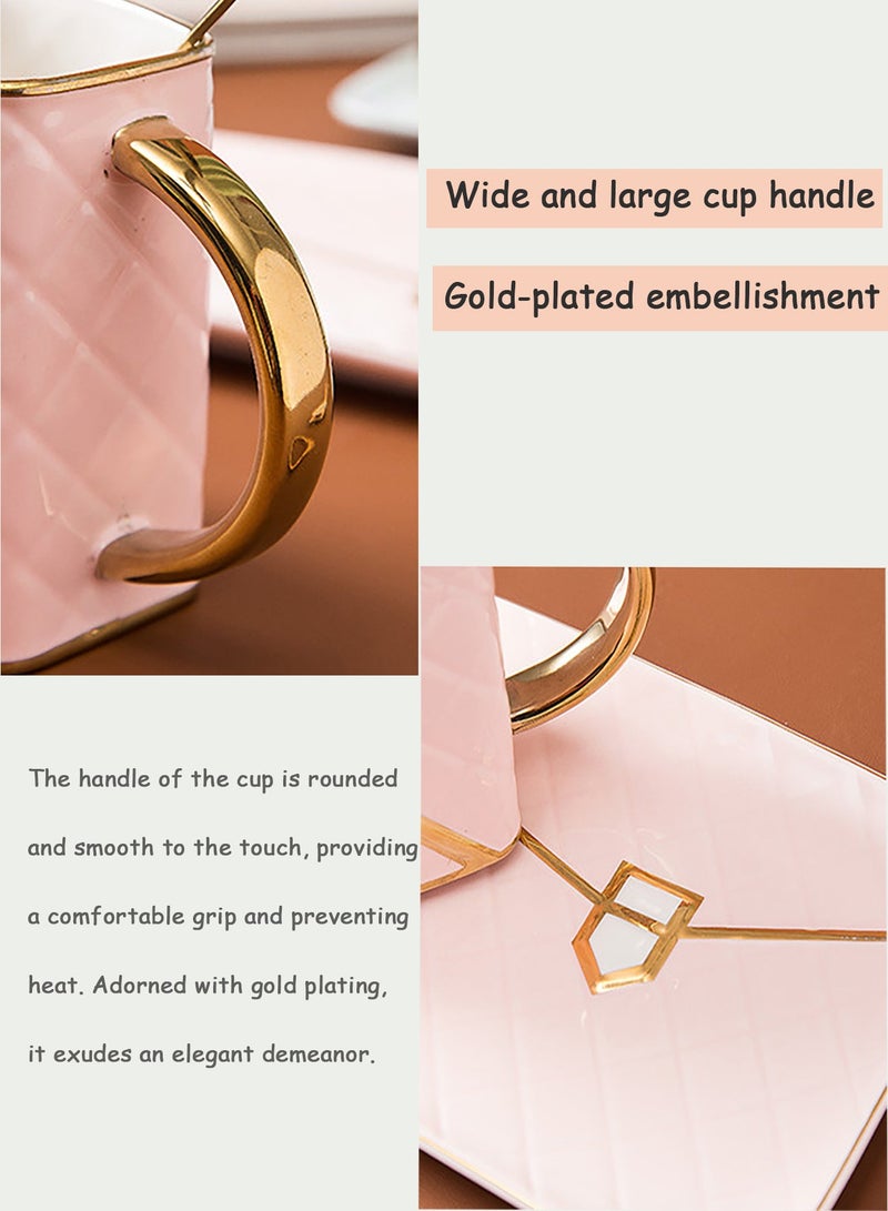 Luxury Arabica Coffe Cup with Saucer Set,310ml Ceramic Tea Cup with Spoon,Espresso Cups with Handles,Coffee Mugs for Latte, Cappuccino, Mocha, Hot Chocolate, Tea, Juice, Hot or Iced Beverage,White - Image 5