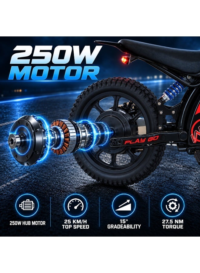 Wind Horse Kids Electric Bike 250W Motor, 25KM/H Max Speed, 36V10Ah Battery, 30 KM Range, Artificial Engine Sound, Bluetooth Speaker, Dual Suspensions, Digital Display, 3 Speed Mods, 12 Inches Tires, Dual Disc Brake (3-10 Age) - Image 4
