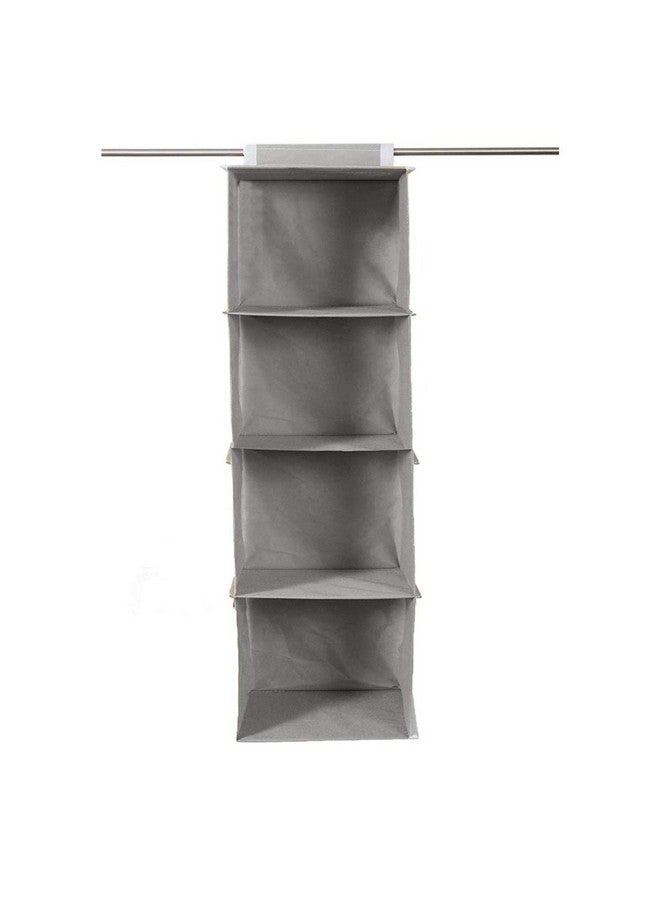 Kuber Industries Non Woven Fabric Foldable Hanging 4 Shelves Wardrobe/Closet Cloth Organizer, Pack of 2 (Grey) (Glossy Finish) - Image 5