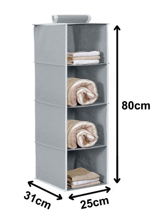 Kuber Industries Non Woven Fabric Foldable Hanging 4 Shelves Wardrobe/Closet Cloth Organizer, Pack of 2 (Grey) (Glossy Finish) - Image 2