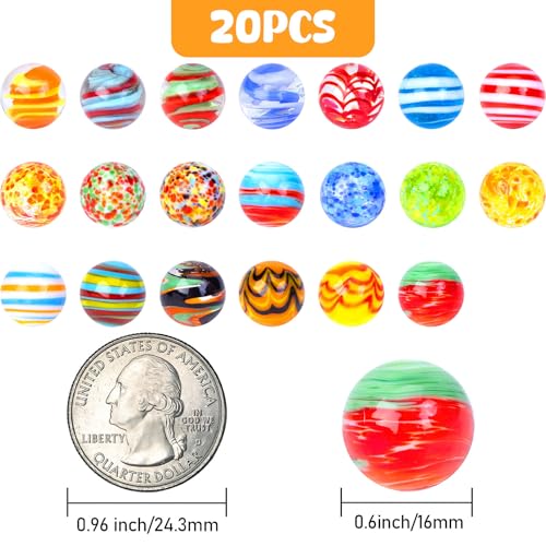 FUTUREPLUSX 20PCS Glass Marbles for Kids, 0.6 Inch Small Colorful Marbles Run Accessories, for Kids Game, Birthday Party Gifts, Parent-Child Games - Image 2