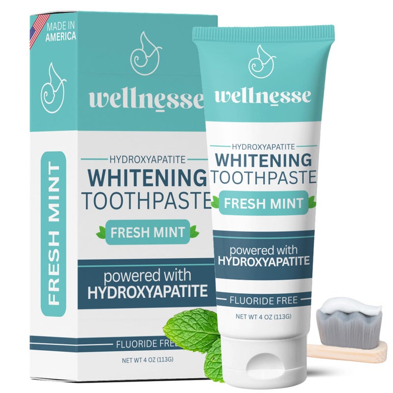 Wellnesse Whitening Hydroxyapatite Toothpaste with Xylitol Natural FluorideFree Teeth Whitening Toothpaste for Adults Strengthens Enamel Supports Gum Health Fresh Mint Flavor 4 oz Pack of 1