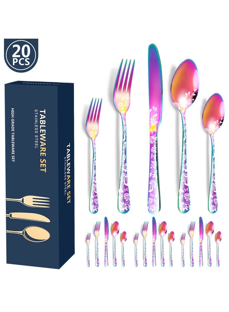 KUYING Stainless Steel Tableware Set Of 20 Pieces Western Knife Fork Spoon Set 