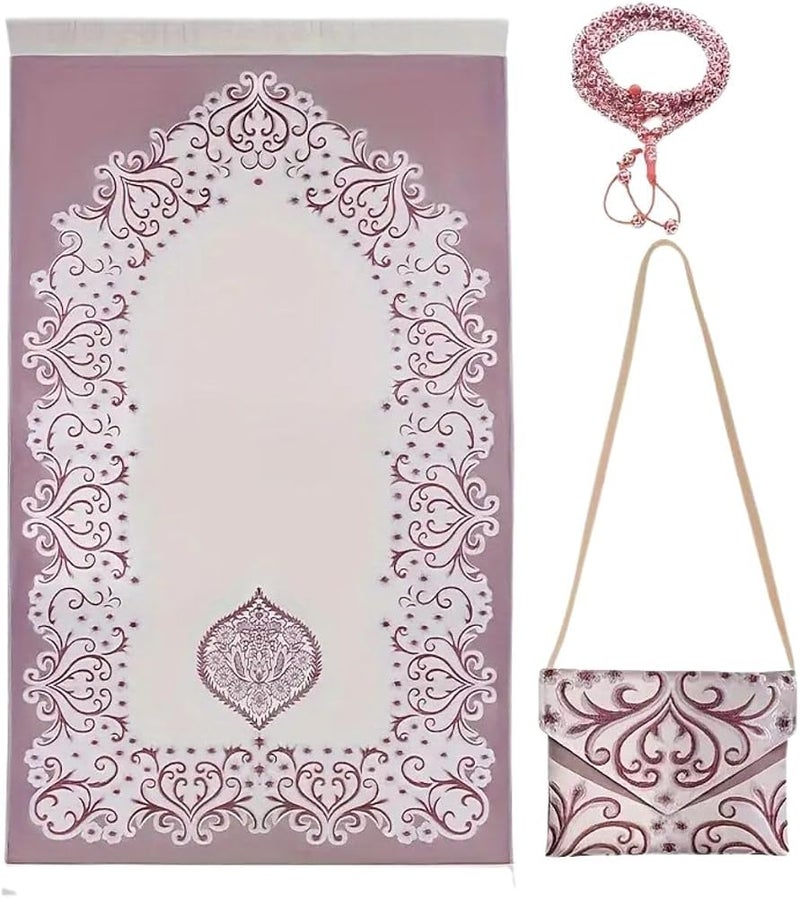 Home Smart Prayer Mat with Prayer Beads and Storage Pouch Portable Mat for Travel Ideal Gift for Men and Women (Lavender) - Image 1