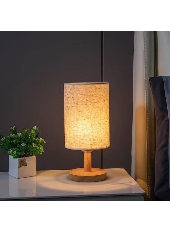 مصباح طاولة بجانب السرير، كابل USB لمصابيح غرف النوم LED، مصباح مكتب منضدة، قاعدة مستديرة من الخشب الصلب البسيط مع غطاء قماشي لغرفة المعيشة، غرفة الأطفال، المكتب - Image 5