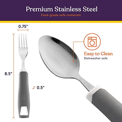 Special Supplies Adaptive Utensils 5-Piece Set Non-Weighted, Non-Slip Handles for Hand Tremors, Arthritis, Parkinson’s or Elderly Use - Stainless Steel Knife, Rocker Knife, Fork, Spoons (Grey) - Image 2
