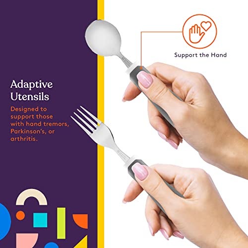 Special Supplies Adaptive Utensils 5-Piece Set Non-Weighted, Non-Slip Handles for Hand Tremors, Arthritis, Parkinson’s or Elderly Use - Stainless Steel Knife, Rocker Knife, Fork, Spoons (Grey) - Image 5