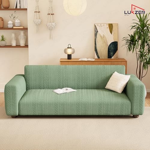 Lukzer 3 Seater Pastel Green Zigzag Pattern Sofa Cover | 240 GSM Universal Stretch Fit Jacquard Fabric Couch Protector | Fully Covered Anti Slip & Washable Sofa Cover (180-230cm/SC-076-03) - Image 4
