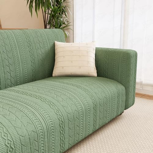 Lukzer 3 Seater Pastel Green Zigzag Pattern Sofa Cover | 240 GSM Universal Stretch Fit Jacquard Fabric Couch Protector | Fully Covered Anti Slip & Washable Sofa Cover (180-230cm/SC-076-03) - Image 5