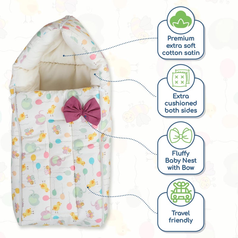 POLKA TOTS Balloon Printed Cotton Sateen Bow Baby Sleeping Bag Cum Baby Nest- Breathable Fabric for 0-6 Month, Travel-Friendly Newborn Sleeping Solution, Safe for Year-Round Use (Yellow,65X35X12cm) - Image 2
