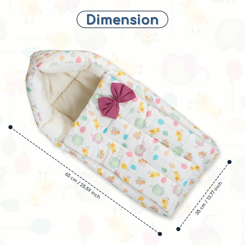 POLKA TOTS Balloon Printed Cotton Sateen Bow Baby Sleeping Bag Cum Baby Nest- Breathable Fabric for 0-6 Month, Travel-Friendly Newborn Sleeping Solution, Safe for Year-Round Use (Yellow,65X35X12cm) - Image 3