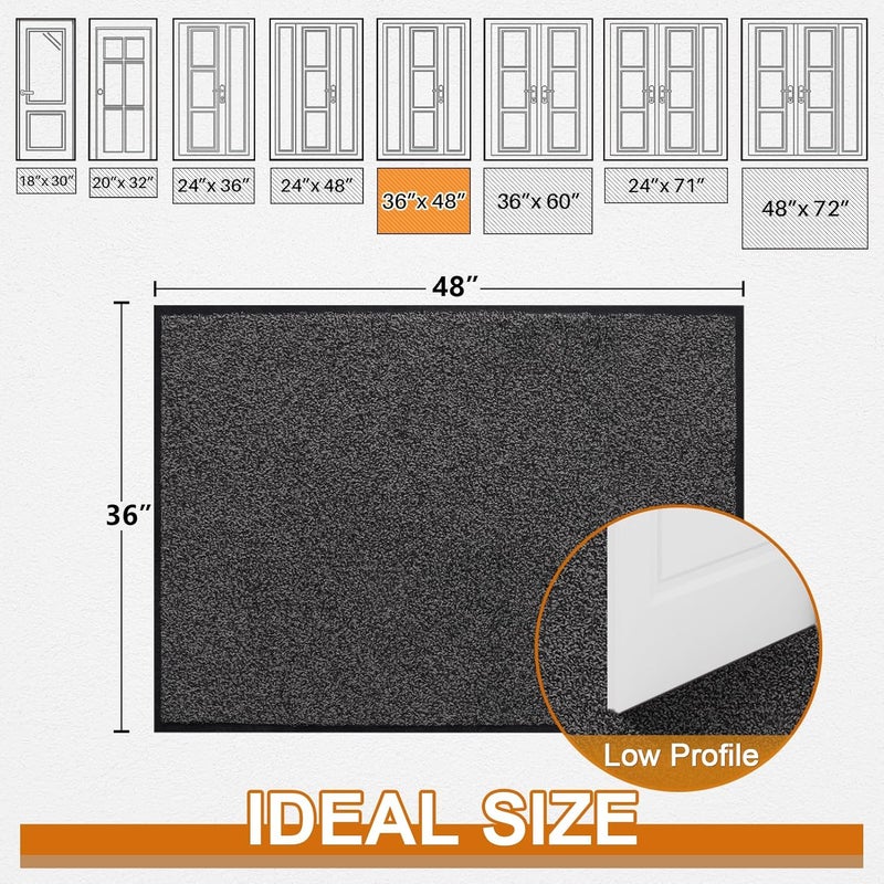ميباو حصيرة باب ميباو لامتصاص الأوساخ للاستخدام الداخلي والخارجي، مقاس 48" x 36"، لون رمادي، قابلة للغسيل، مانعة للانزلاق، مثالية للمداخل والأحذية، تتميز بقدرة عالية على امتصاص الأوساخ. - Image 2