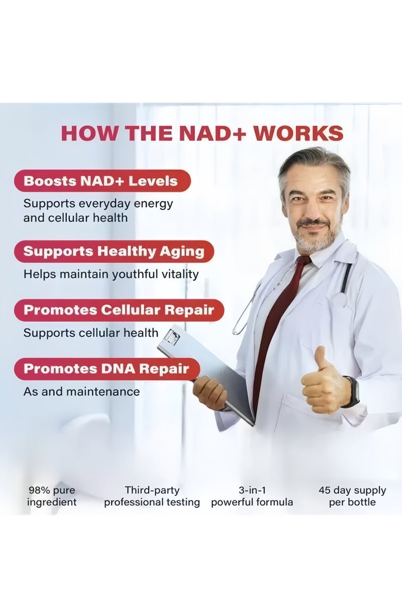 ناد 1000mg مكملات عالية NAD+ NAD+ السائل ، الريبوسيد النيكوتيناميد وريسفيراترول مع PQQ ، يعزز الطاقة الخلوية والتركيز والشيخوخة الصحية - 1 الكمبيوتر الشخصي - Image 4
