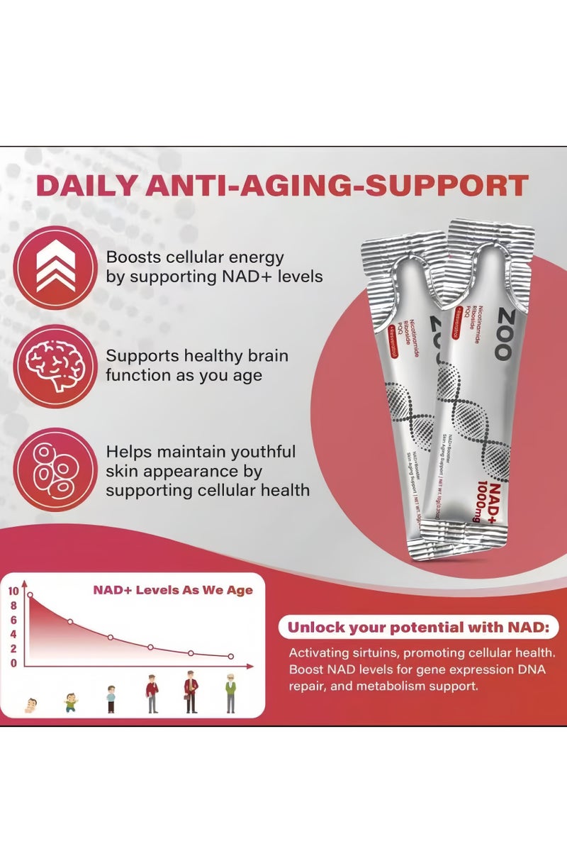 ناد 1000mg مكملات عالية NAD+ NAD+ السائل ، الريبوسيد النيكوتيناميد وريسفيراترول مع PQQ ، يعزز الطاقة الخلوية والتركيز والشيخوخة الصحية - 1 الكمبيوتر الشخصي - Image 5