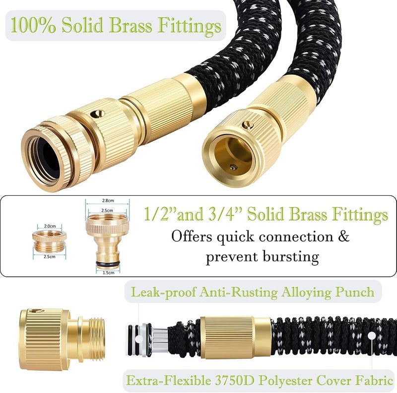 HmiL-U Garden Hose,100FT Hose Pipe,Expandable Garden Hose,Water Hose with Double Latex Core Pipe/Solid Brass Fitting/Metal Hose Pipe Spray Gun Nozzle,Magic Hose for Gardening/House/Car/Floor/Yard/Pet Washing - Image 3