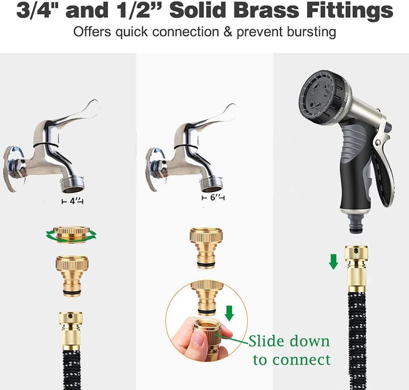 HmiL-U Garden Hose,100FT Hose Pipe,Expandable Garden Hose,Water Hose with Double Latex Core Pipe/Solid Brass Fitting/Metal Hose Pipe Spray Gun Nozzle,Magic Hose for Gardening/House/Car/Floor/Yard/Pet Washing - Image 5