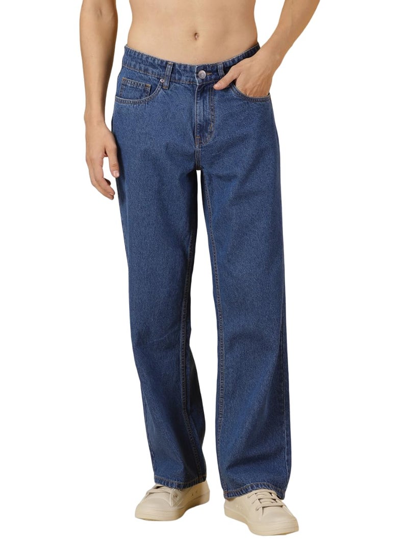 Thomas Scott Men's | Relaxed Fit | Mild Wash | Wide Leg | Baggy fit | Casual | Jeans for Men (TSJ079_Midblue_38) - Image 1