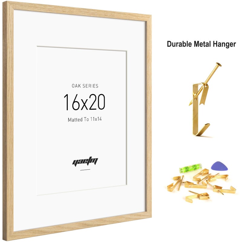 Yaetm Minimalist 16x20 Oak Picture Frame with Mat for 11x14, Natural Solid Oak Wood 16x20 Frame for Wall, Lightweight, Wall Mount, Single - Image 2