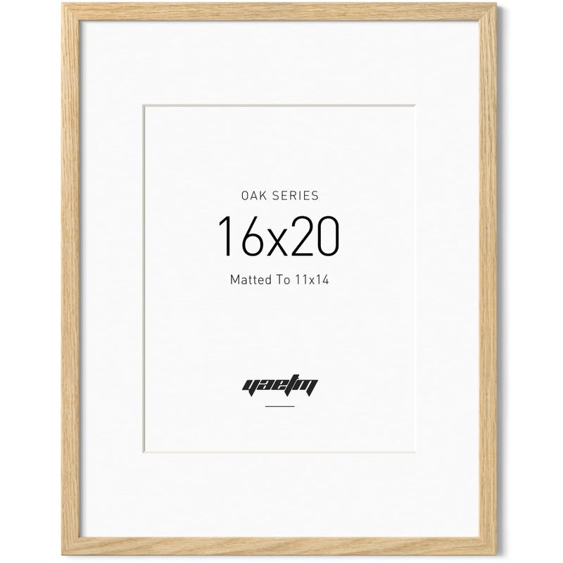 Yaetm Minimalist 16x20 Oak Picture Frame with Mat for 11x14, Natural Solid Oak Wood 16x20 Frame for Wall, Lightweight, Wall Mount, Single - Image 1