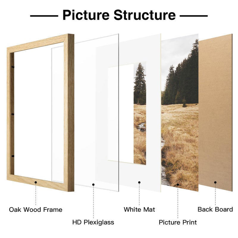 Yaetm Minimalist 16x20 Oak Picture Frame with Mat for 11x14, Natural Solid Oak Wood 16x20 Frame for Wall, Lightweight, Wall Mount, Single - Image 4
