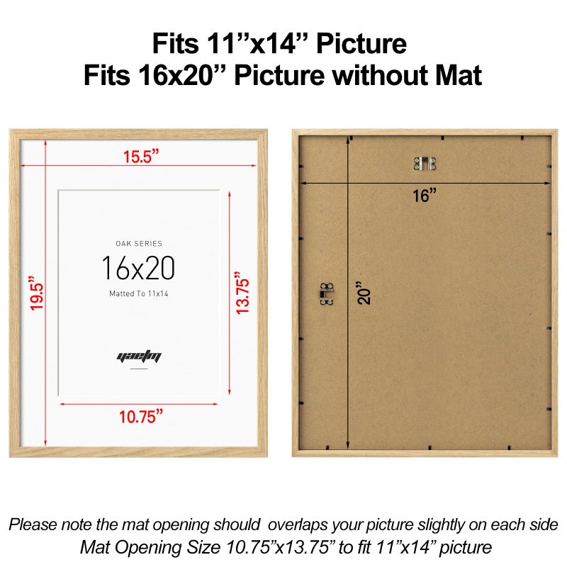 Yaetm Minimalist 16x20 Oak Picture Frame with Mat for 11x14, Natural Solid Oak Wood 16x20 Frame for Wall, Lightweight, Wall Mount, Single - Image 5
