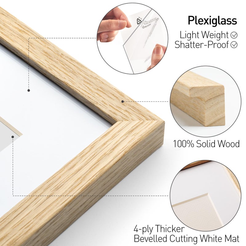 Yaetm Minimalist 16x20 Oak Picture Frame with Mat for 11x14, Natural Solid Oak Wood 16x20 Frame for Wall, Lightweight, Wall Mount, Single - Image 3