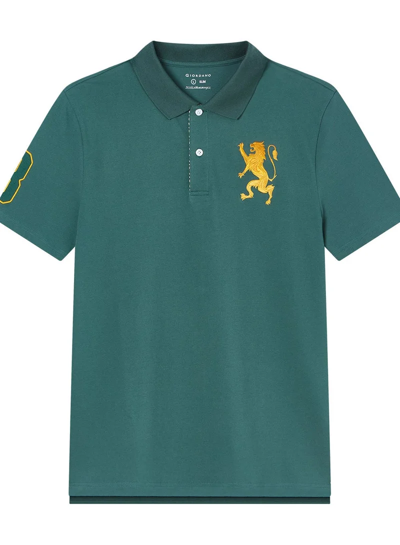 GIORDANO  Men’s Cotton Pique Polo with 3D Lion Embroidery for Men | Best Price UAE