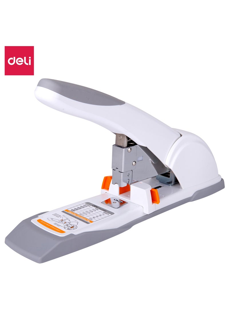 Deli E0486 Heavy Duty Stapler for 120 Sheets Max, Compatible with 23/6~23/17 Staples, TPE Cap, ABS Handle, Metal Base, SPCC Metal Structure, White -School & Office Use – 1PCS/Color Box