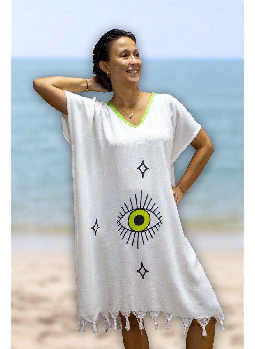 class Beach Dress Viscose Cotton Piping Eye Pattern L-XL  - Image 1