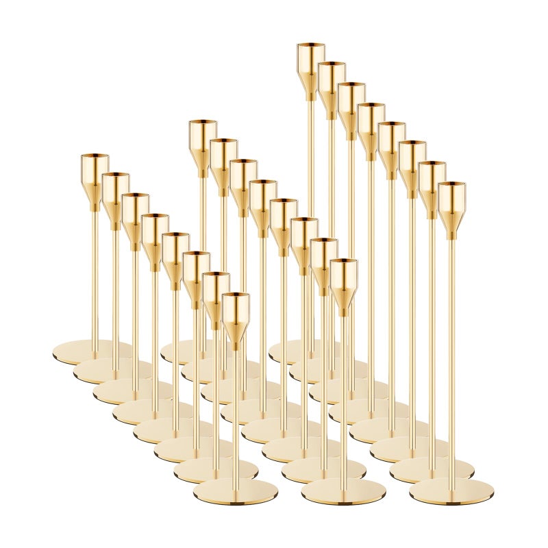 NLBTW NLBTW French Gold Taper Candle Holders Set of 24 Candlestick Holders Bulk Metal Candle Stick Holder Decor for Wedding  Dinning  Party or Anniversary  Fits 3/4 Inch Thick Candle  - Image 1
