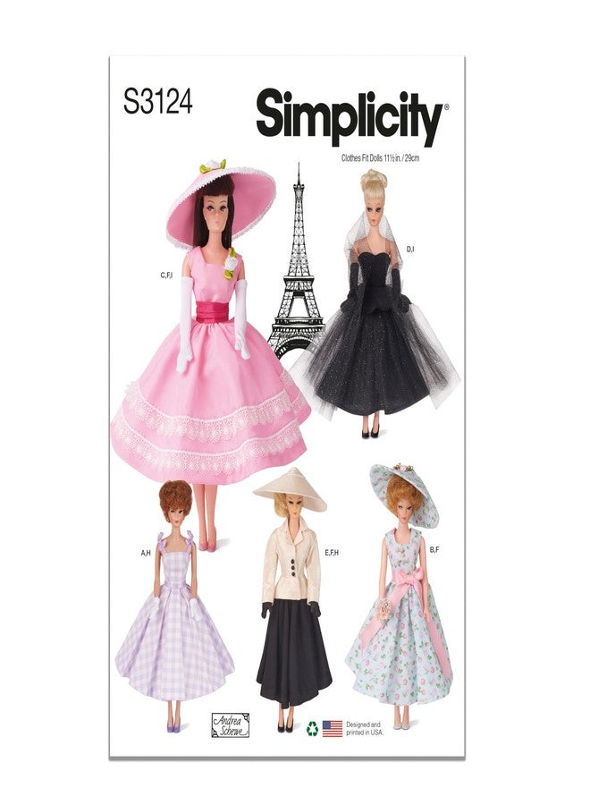 Simplicity SS3124OS 11.5" Fashion Doll Clothes Sewing Pattern Packet by Andrea Schewe, Design Code S3124, One Size - Image 1