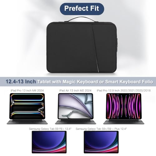 CASEDAO 12-12.9 Inch Tablet Sleeve Bag for 12.4" Samsung Galaxy Tab S10+ S9+ Plus/S8+/S7+ Plus/S7 FE,2025 13" iPad Air M3 M2/iPad Pro M5 M4/Pro 12.9"/Microsoft Surface Go 2 12.4"/Pro 11 10 Carrying Case-Black - Image 3