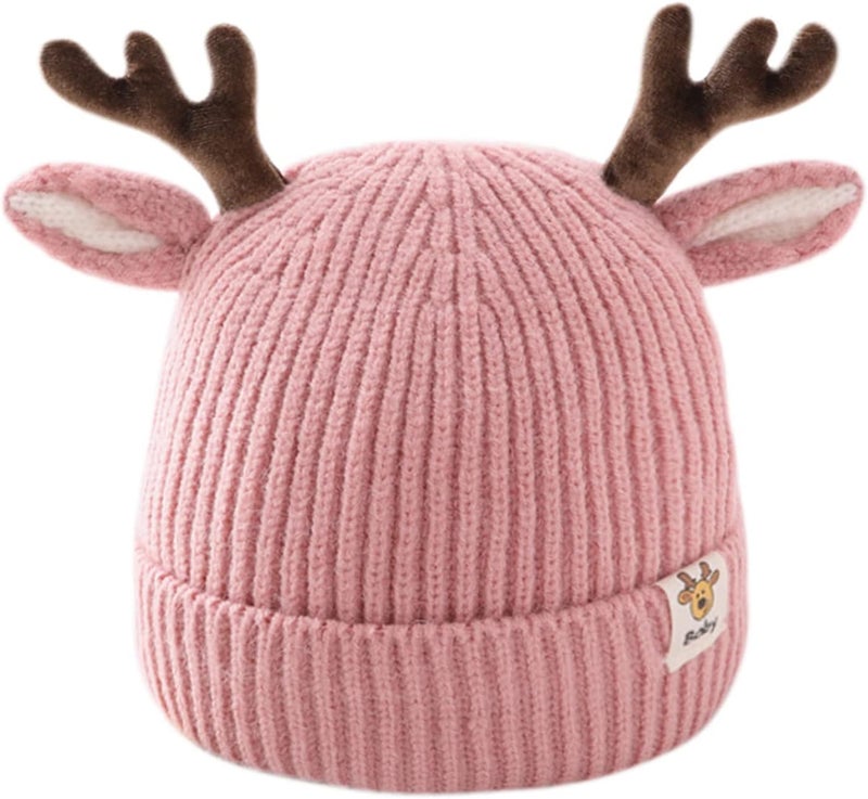 leomoste Baby Beanie Hat Cute Antlers Reindeer Crochet Knitted Hat Winter Warm Cap for Toddler Boys Girls - Image 1