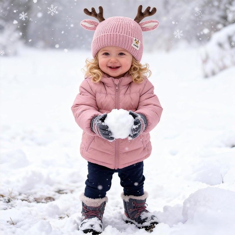 leomoste Baby Beanie Hat Cute Antlers Reindeer Crochet Knitted Hat Winter Warm Cap for Toddler Boys Girls - Image 4