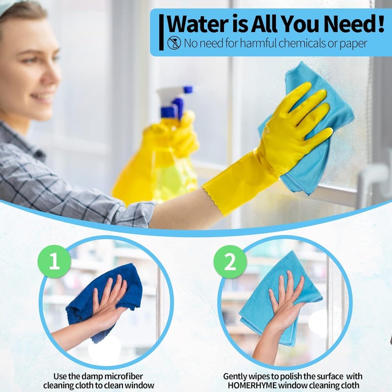 HOMERHYME Microfiber Glass Cleaning Cloth, 12 Pack Window Glass Cleaning Rags, Reusable Lint-Free Streak Free Polishing Cloth Wipes for Stainless Steel, Eyeglasses, Mirrors, Screens & Lenses,12" 12" - Image 5