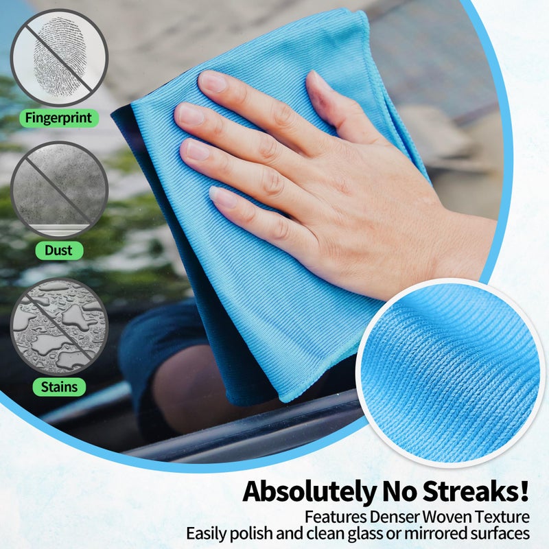 HOMERHYME Microfiber Glass Cleaning Cloth, 12 Pack Window Glass Cleaning Rags, Reusable Lint-Free Streak Free Polishing Cloth Wipes for Stainless Steel, Eyeglasses, Mirrors, Screens & Lenses,12" 12" - Image 3