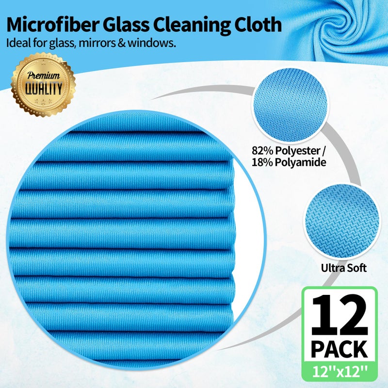 HOMERHYME Microfiber Glass Cleaning Cloth, 12 Pack Window Glass Cleaning Rags, Reusable Lint-Free Streak Free Polishing Cloth Wipes for Stainless Steel, Eyeglasses, Mirrors, Screens & Lenses,12" 12" - Image 2