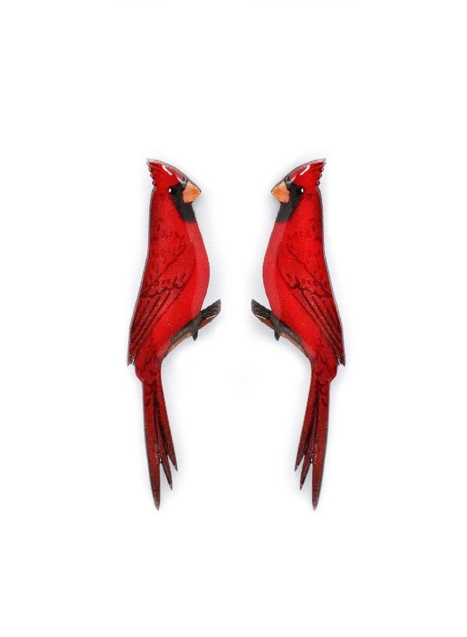 Northern cardinal handmade stud bird earrings for women stainless steel post - Image 1