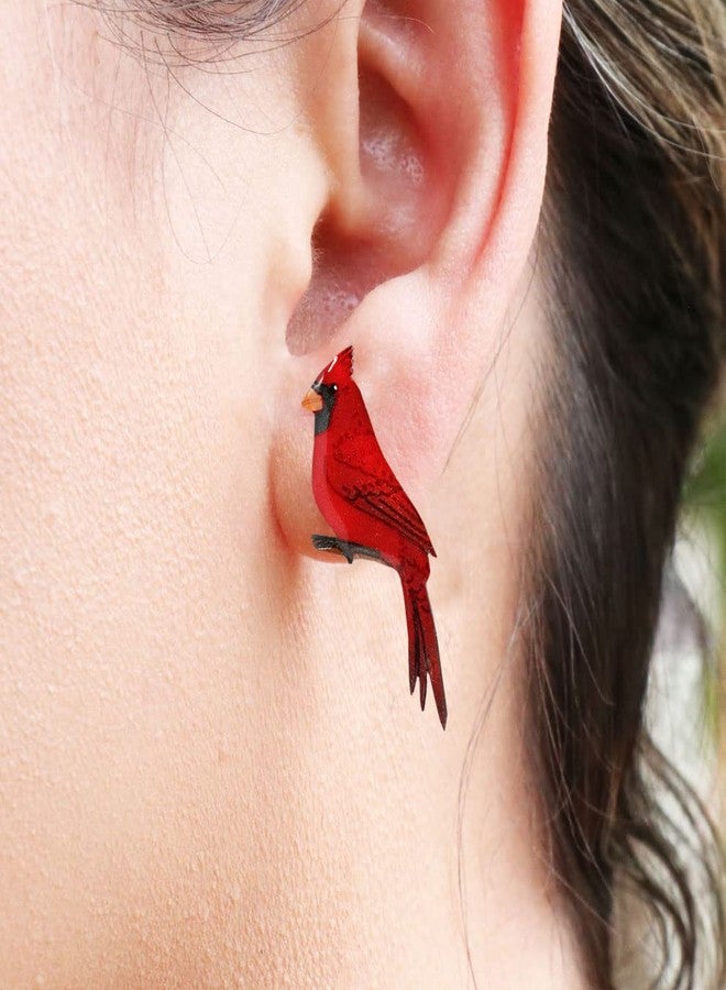 Northern cardinal handmade stud bird earrings for women stainless steel post - Image 2