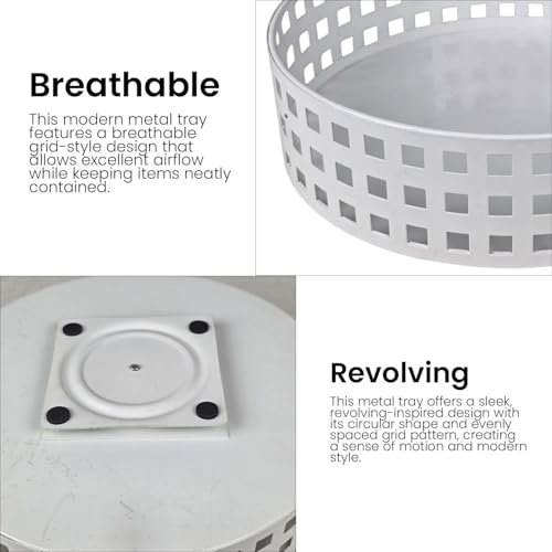 Bianco Revolving Metal Spice Rack for Kitchen 24Cm | 360° Rotating Sauce Organizer Tray for Jars, Oils, Sauces & Daily Essentials | Lazy Susan Turntable Countertop Storage Rack – White - Image 3