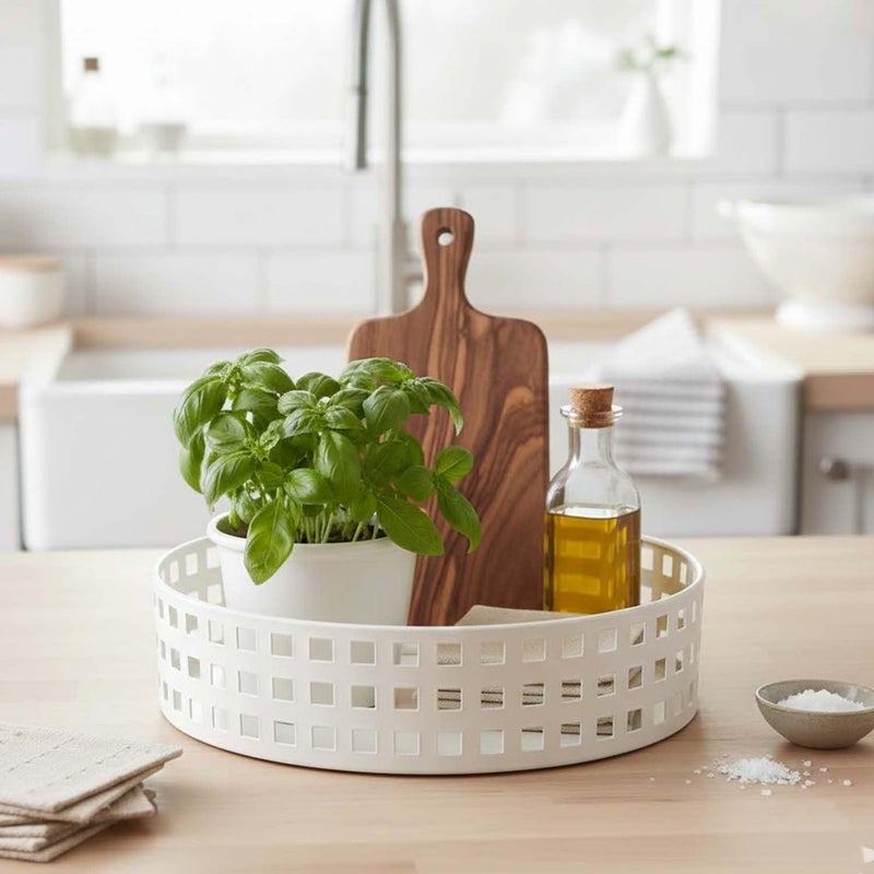 Bianco Revolving Metal Spice Rack for Kitchen 24Cm | 360° Rotating Sauce Organizer Tray for Jars, Oils, Sauces & Daily Essentials | Lazy Susan Turntable Countertop Storage Rack – White - Image 5
