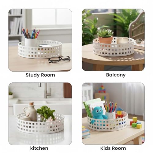 Bianco Revolving Metal Spice Rack for Kitchen 24Cm | 360° Rotating Sauce Organizer Tray for Jars, Oils, Sauces & Daily Essentials | Lazy Susan Turntable Countertop Storage Rack – White - Image 4