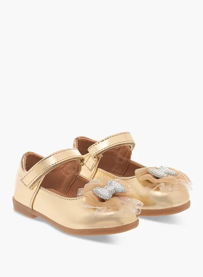 Flora Bella By Shoexpress Girls Floral Bella Bow Embellished Mary Jane Shoes with Hook and Loop Closure