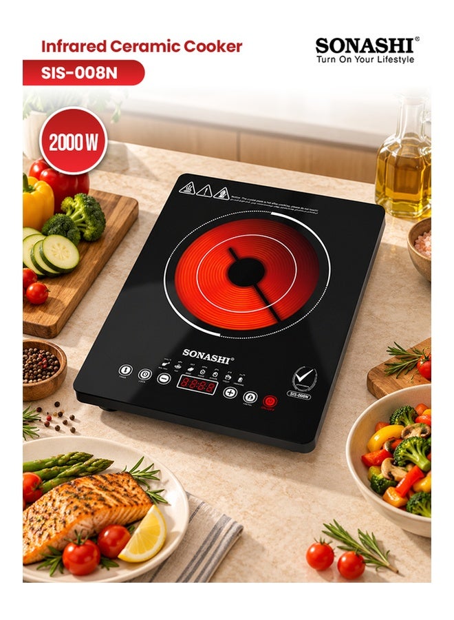 SONASHI Infrared Ceramic Cooker With Display Power | 4 Digit LED Display With Touch Sensor Control And 11 Level Power Settings | Portable And Compact Infrared Cooker 2000 W SIS-008N Black - Image 1