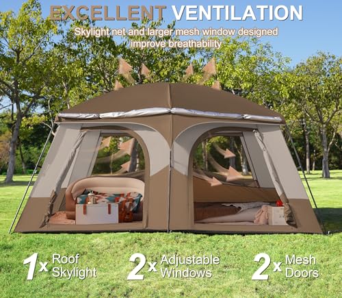 Vidalido Tents，8-10 Person Camping Tent with Extended Vestibule，2 Room Weather Resistant Family Tents，Easy Install Waterproof Outdoor Tent for Camping Hiking（Khaki） - Image 4