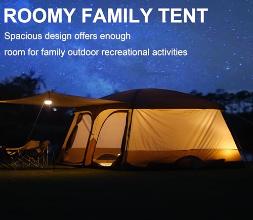 Vidalido Tents，8-10 Person Camping Tent with Extended Vestibule，2 Room Weather Resistant Family Tents，Easy Install Waterproof Outdoor Tent for Camping Hiking（Khaki） - Image 5